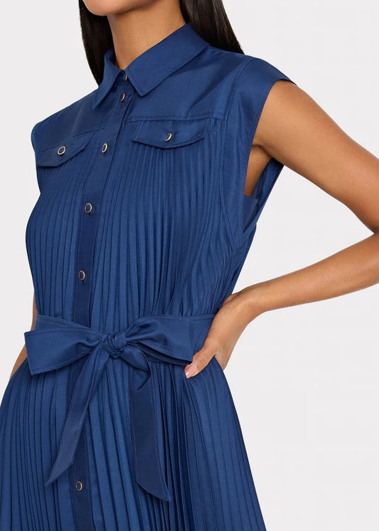 Johanna Pleated Twill Midi Dress