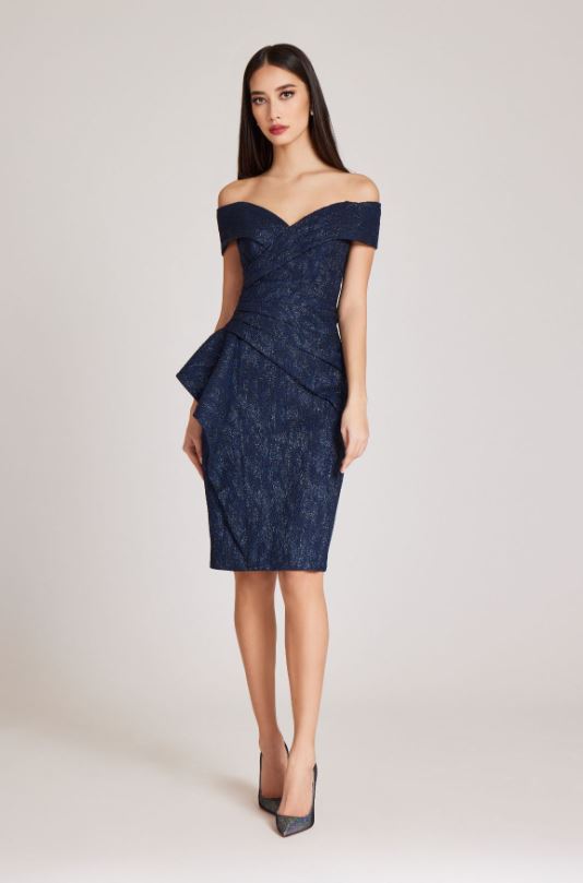 Off The Shoulder Metallic Jacquard Dress
