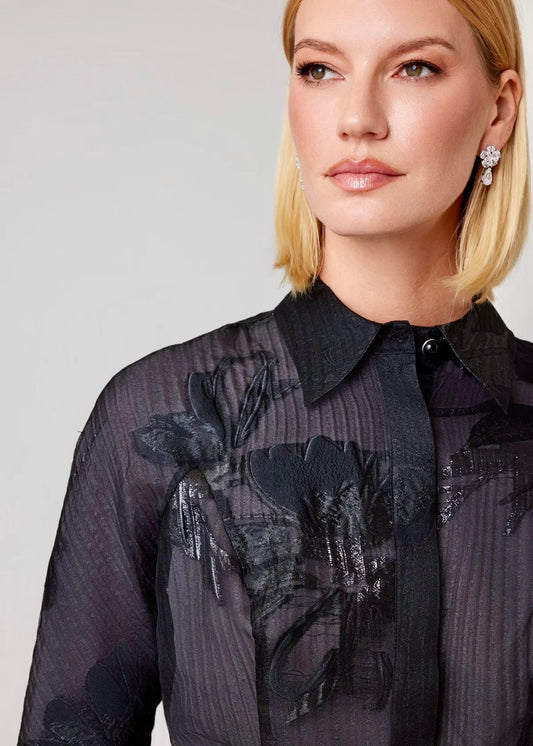 Crinkle Organza Floral Motif Shirt Waist Gown