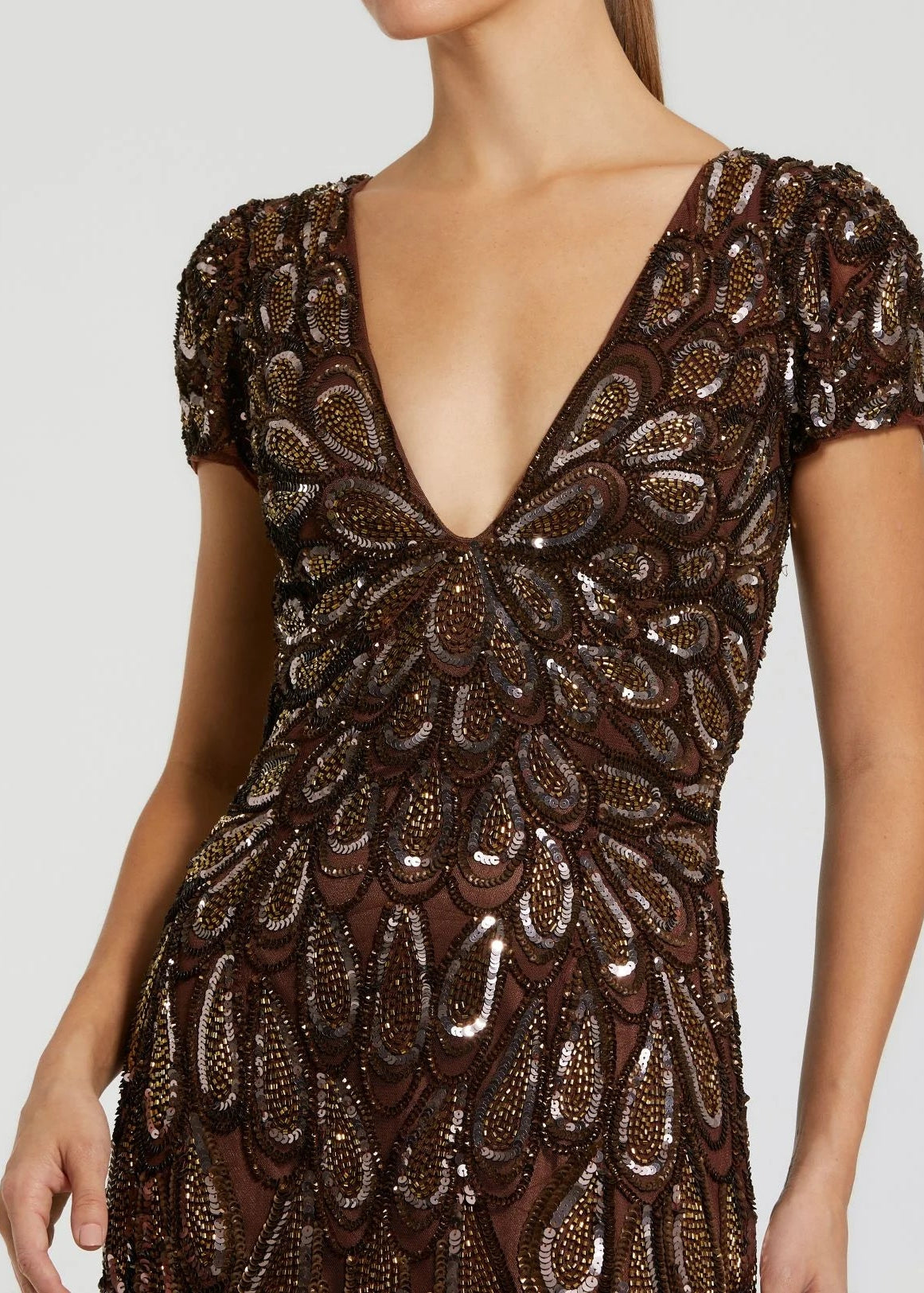 Embellished Deep V Column Gown
