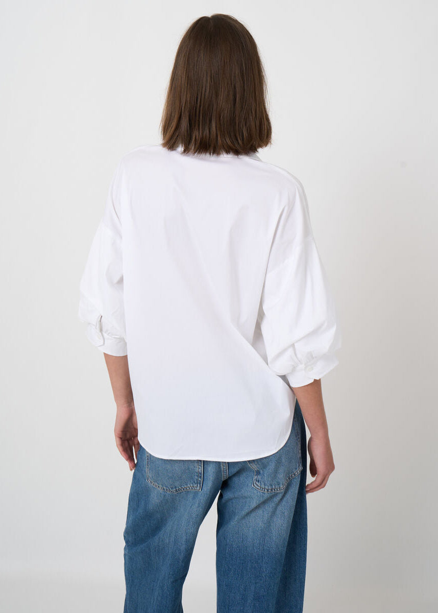 Stretch Cotton Poplin Blouse with Layered Sleeves