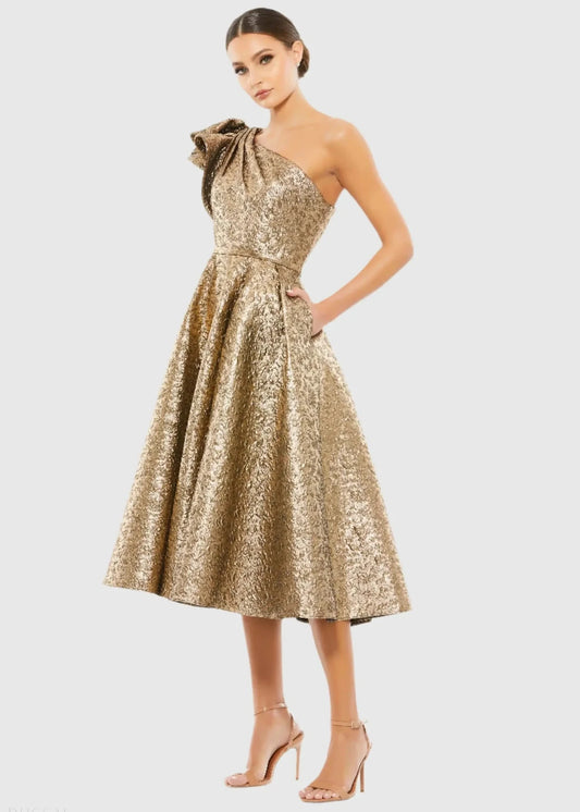 One Shoulder Bow Midi Dress