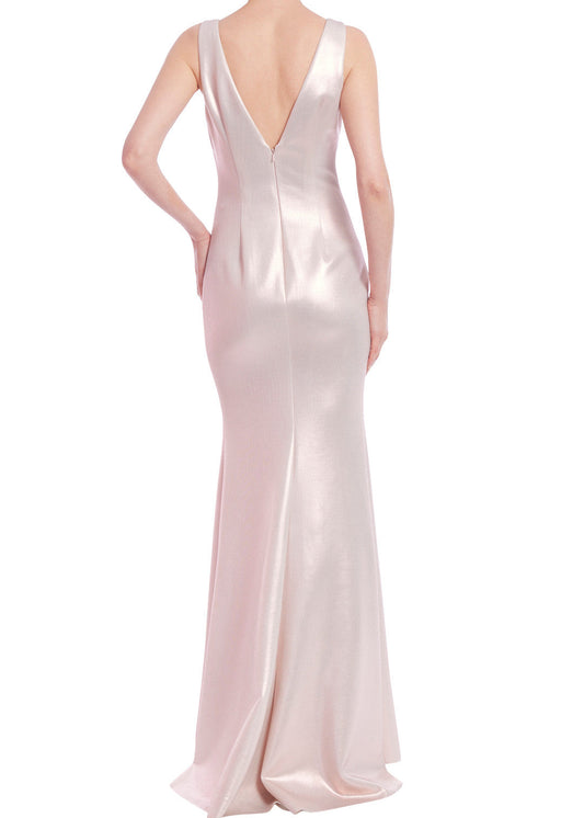 Foiled Scuba V-Neck Column Gown