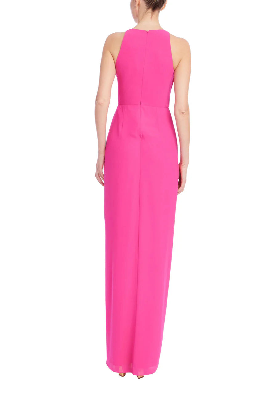 Sleeveless V-Neck Gown w/3D Rosette Ruffle