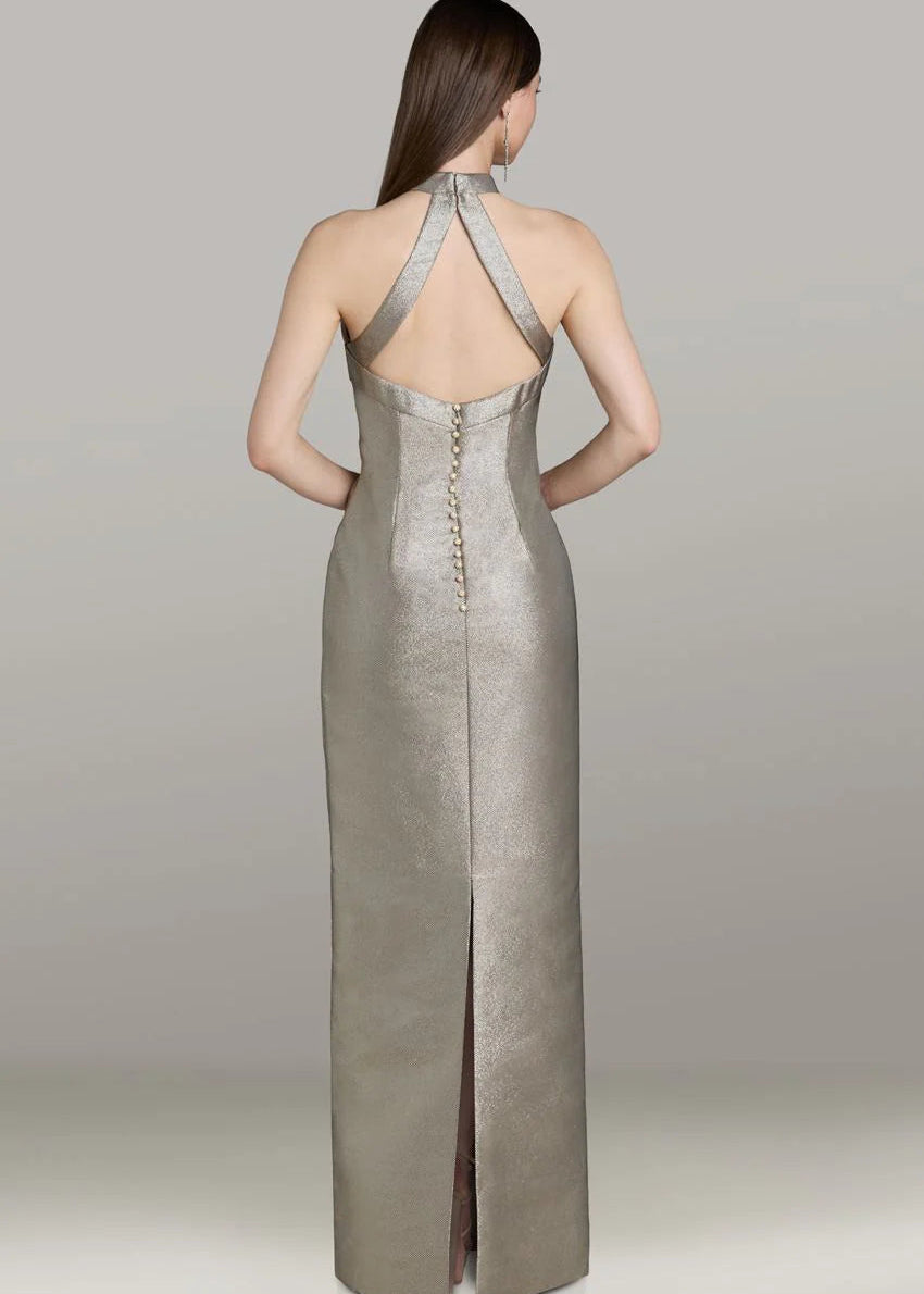 Metallic Halter Column Gown
