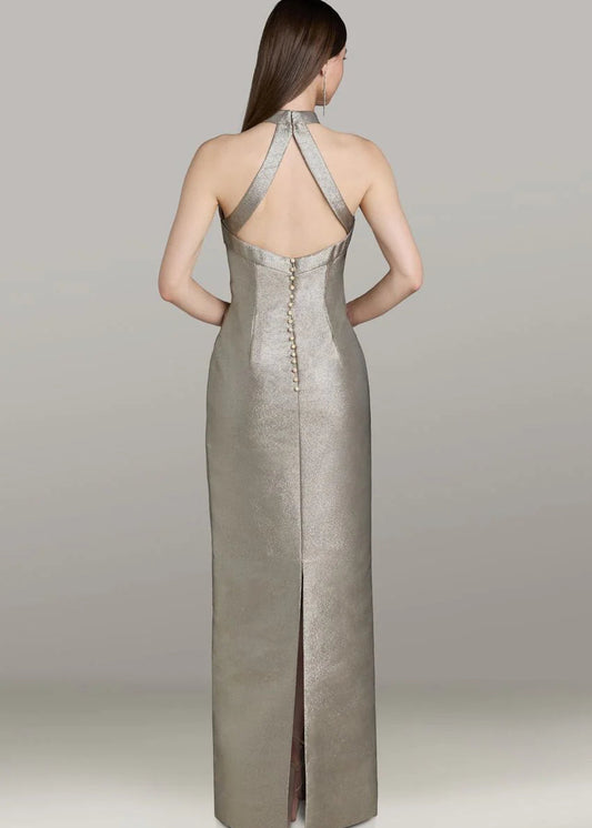 Metallic Halter Column Gown