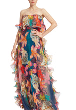 Load image into Gallery viewer, Strapless Ruffles Print Maxi Gown