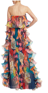 Strapless Ruffles Print Maxi Gown