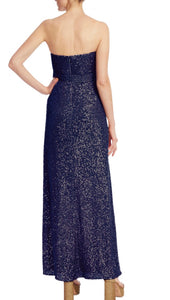 Strapless Metallic Sequined Gown