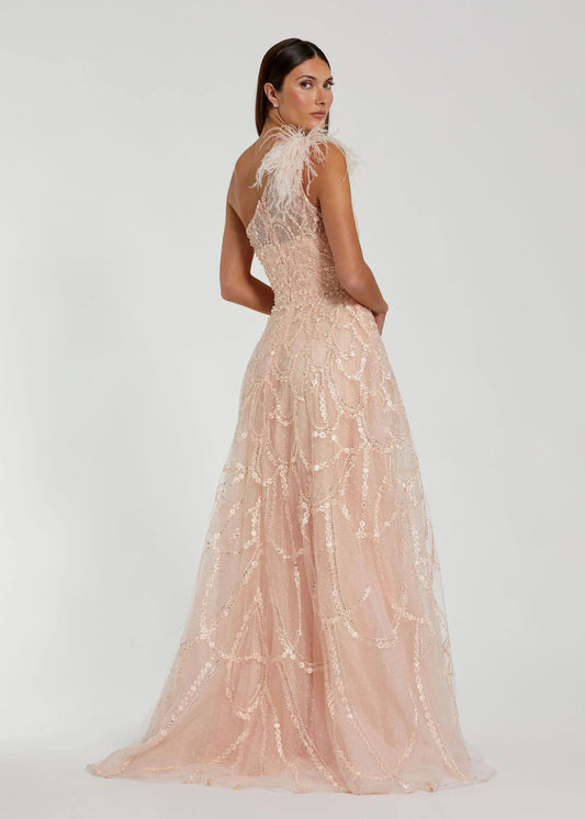 Embellished One Shoulder A Line Gown