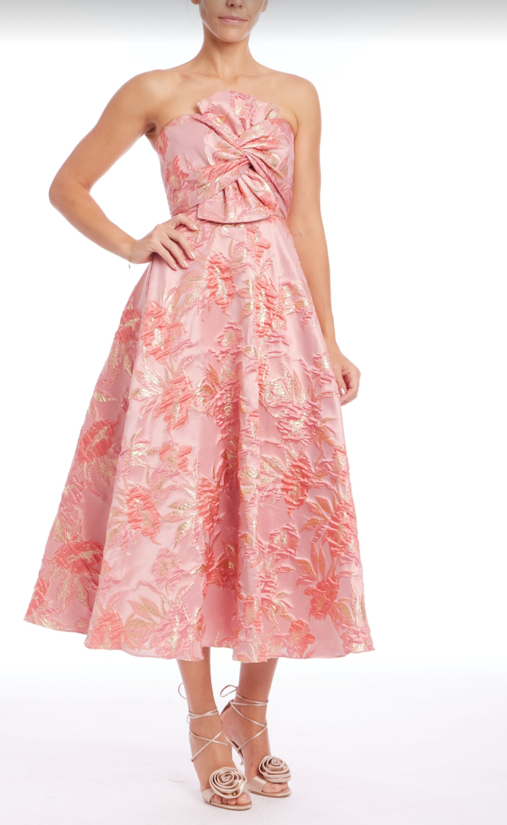 Strapless Bow Bodice Midi Dress