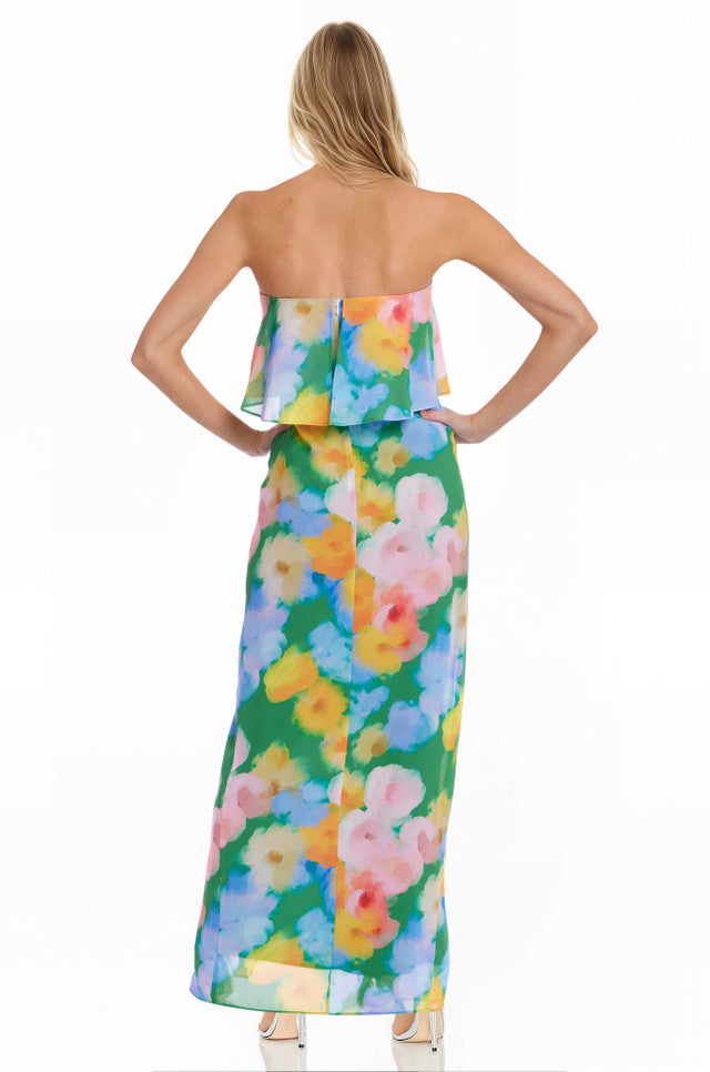 Felicity Printed Strapless Popover Gown