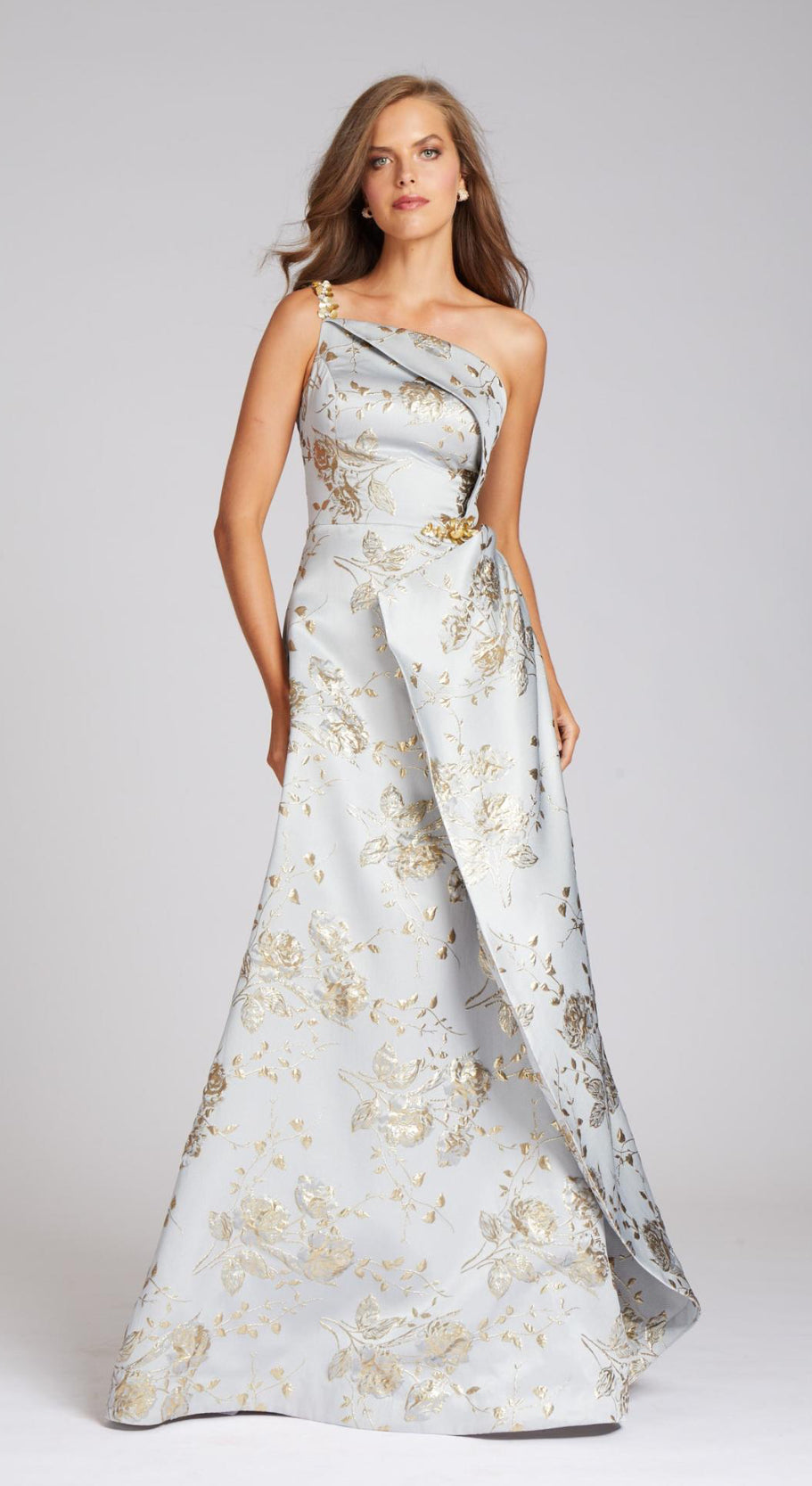 Metallic Jacquard Beaded Gown