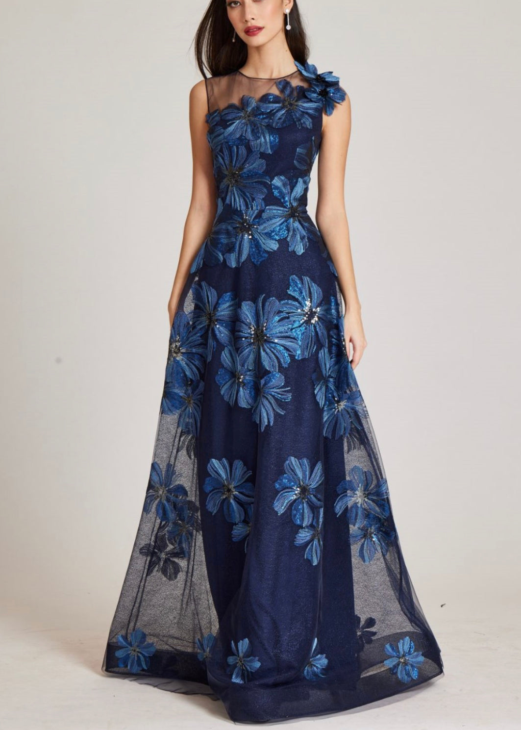 Floral Embroidered Tulle Gown