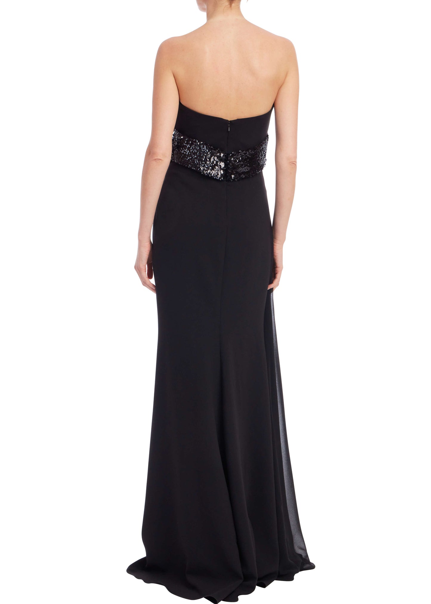 Strapless Sequin Drape Gown