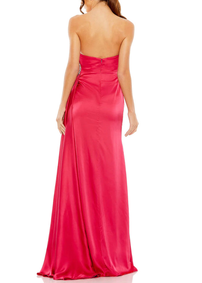 Strapless Ruched Embellished Gown