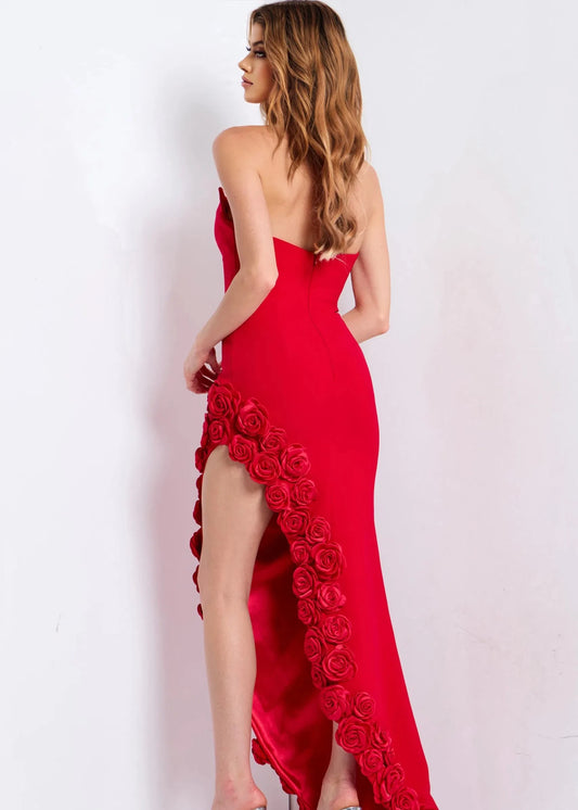 Strapless Dress with Rose Appliqué