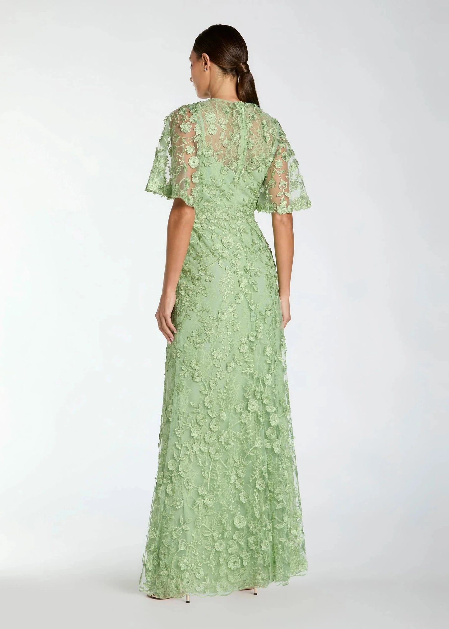 Flutter Sleeve Floral Embroidered Net Gown