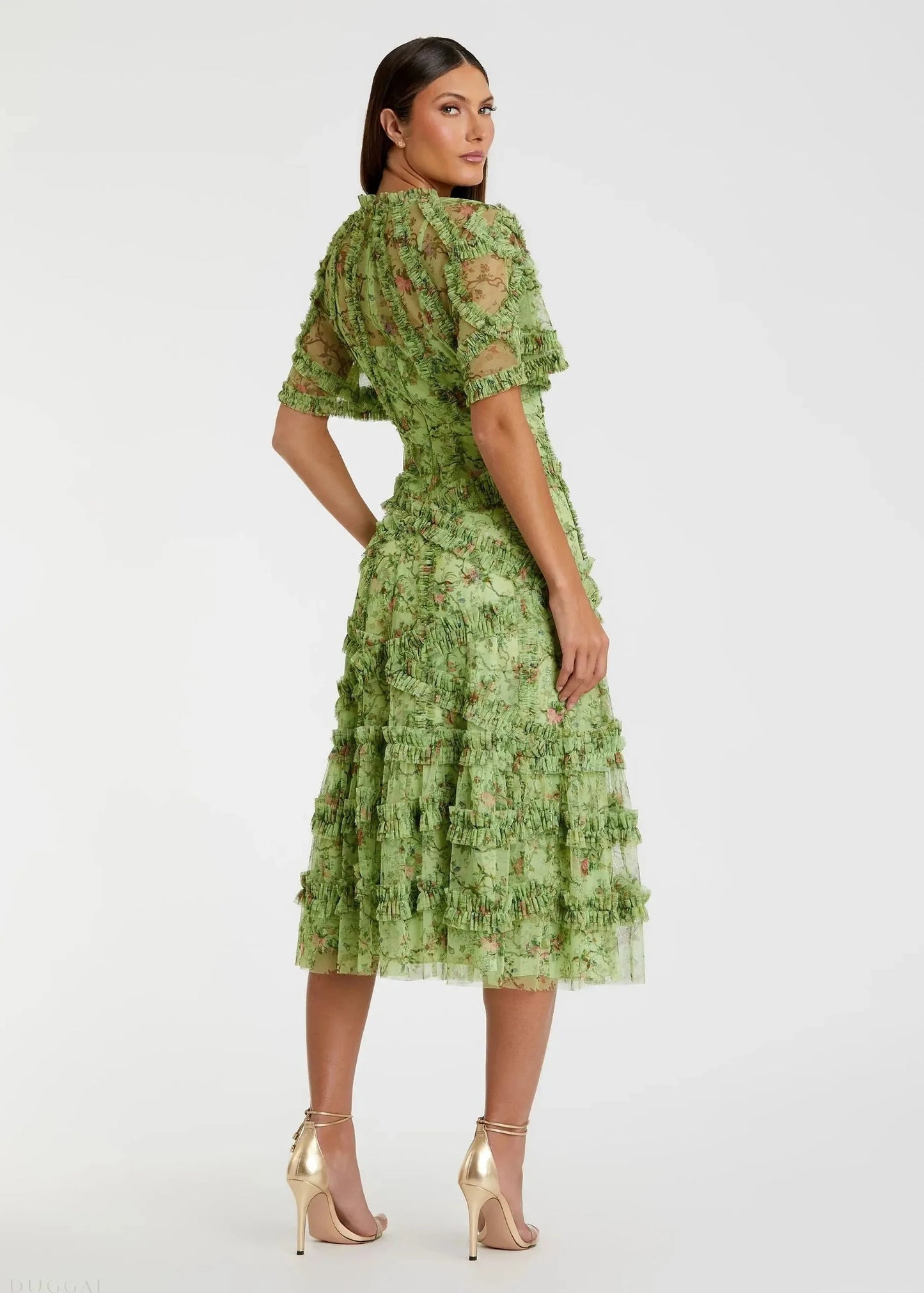 Floral Midi Dress with Ruffle Detailing