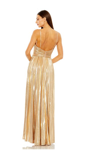 Slim Strap Deep V Pleated Gown
