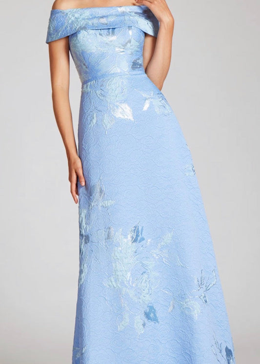 Large Floral Pattern Jacquard Off the Shoulder Gown