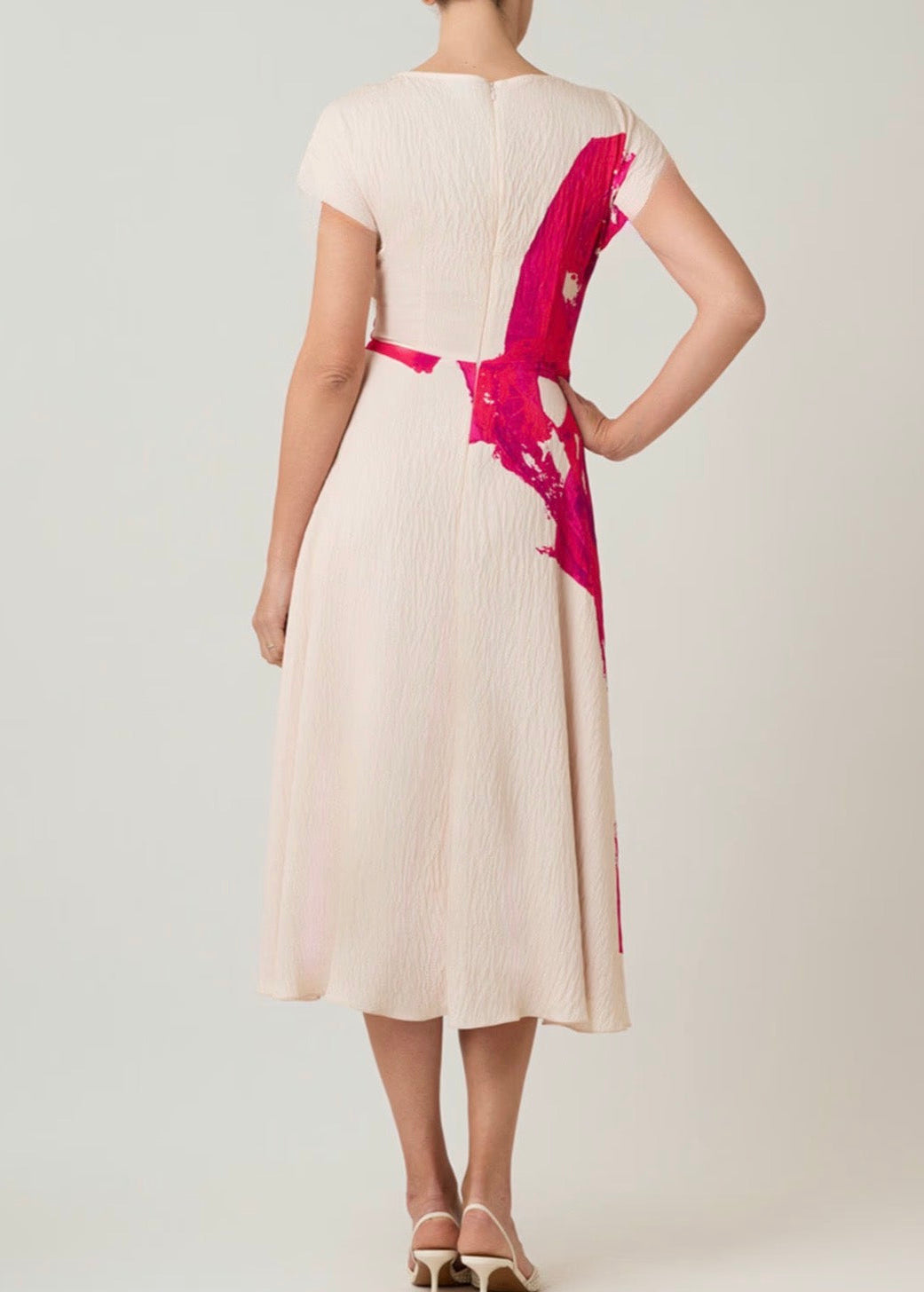 Crinkle Rayon Cap Sleeve Placement Print Dress