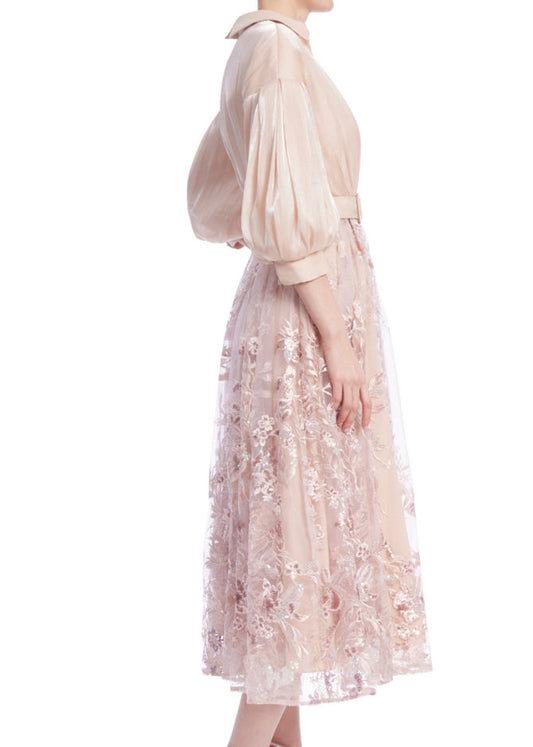 Chiffon Shirt Dress with Lace Skirt