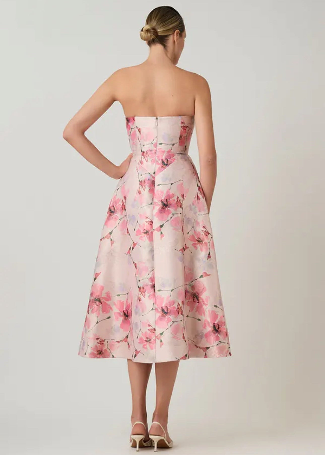 Gazar Strapless 3D Flower Print & Flare Dress