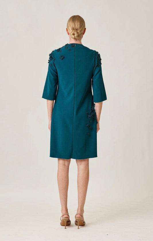 Crepe A Line Dress with Applique Florettes
