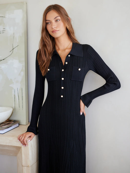 Ellie Ribbed Button-Up Sweater Dress