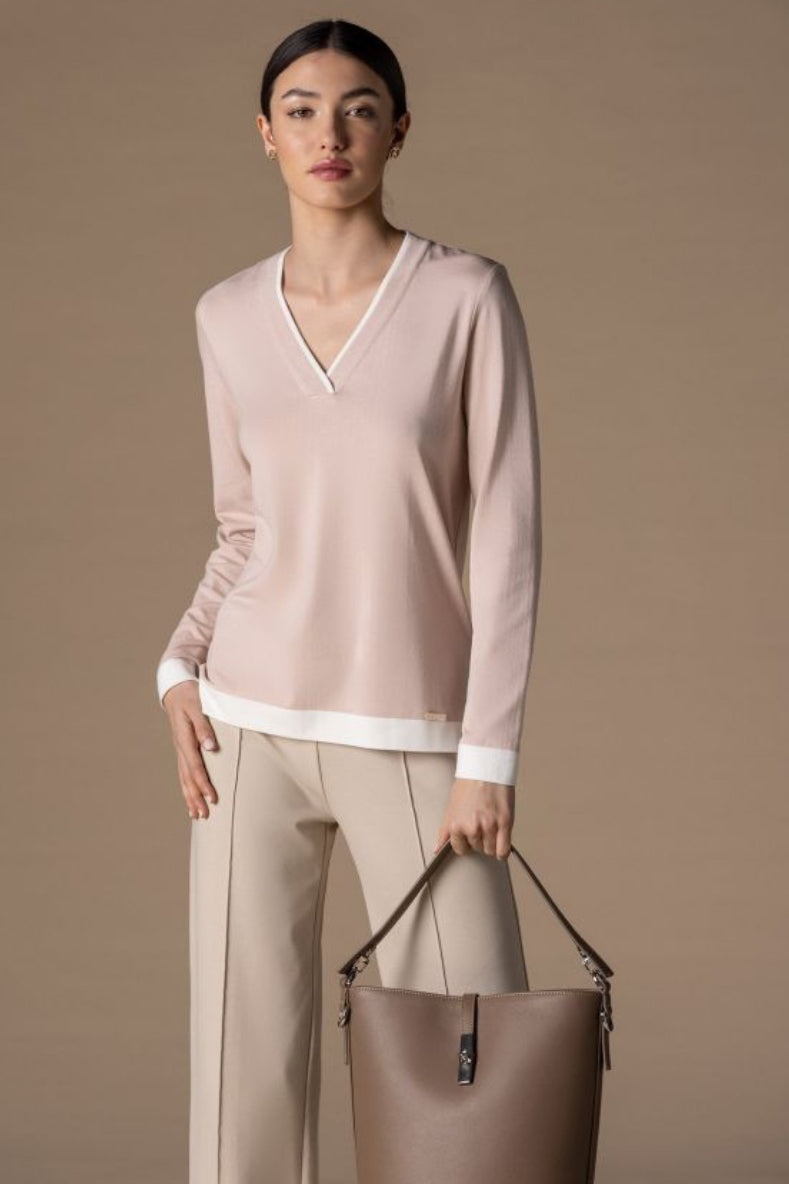 Contrast Color Trim Sweater