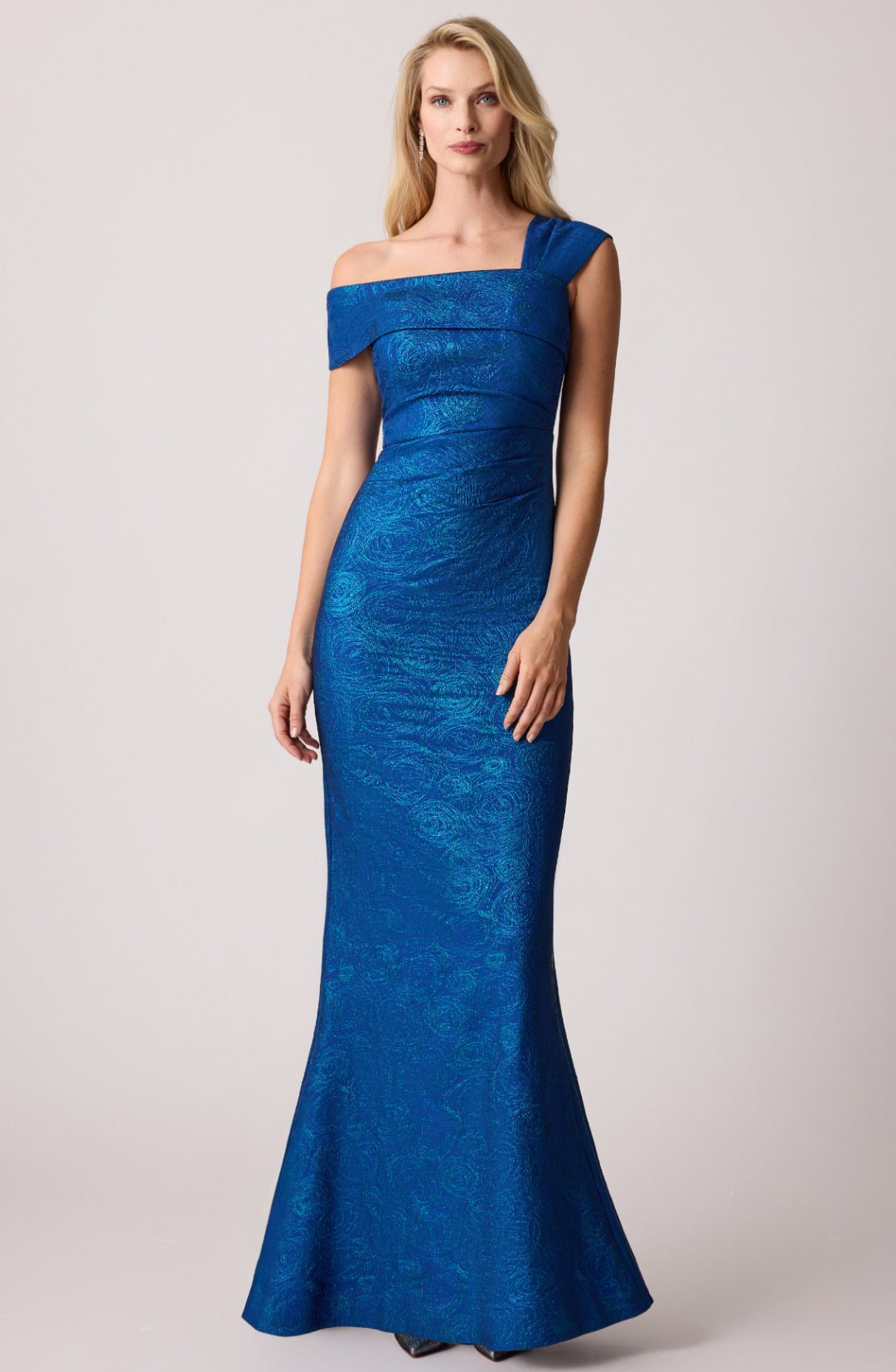 Stretch Jacquard Asymmetrical Swirl Gown  Bella Rose