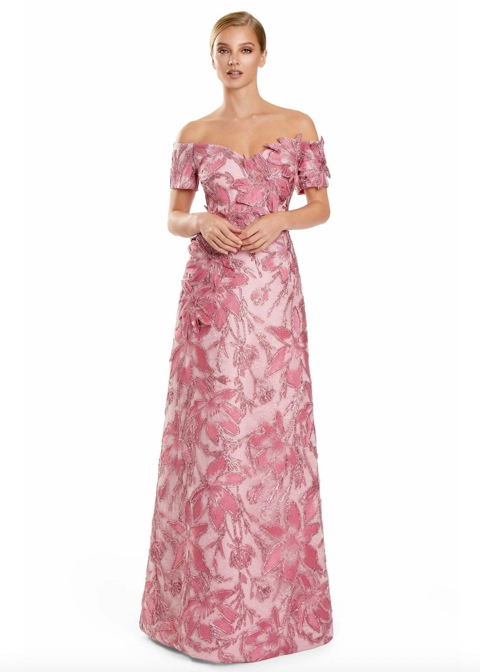 Off The Shoulder Floral Appliqué Gown