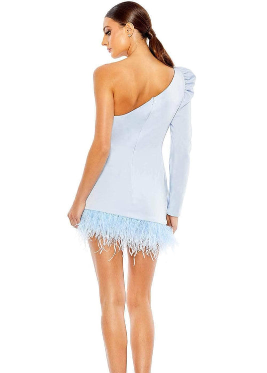 Feather Trim One Shoulder Mini Dress