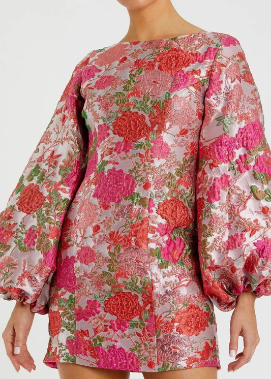 Floral Brocade Mini Dress