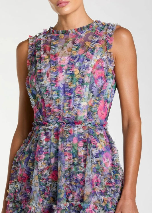 Micro Ruffle Floral A-Line Mini Dress