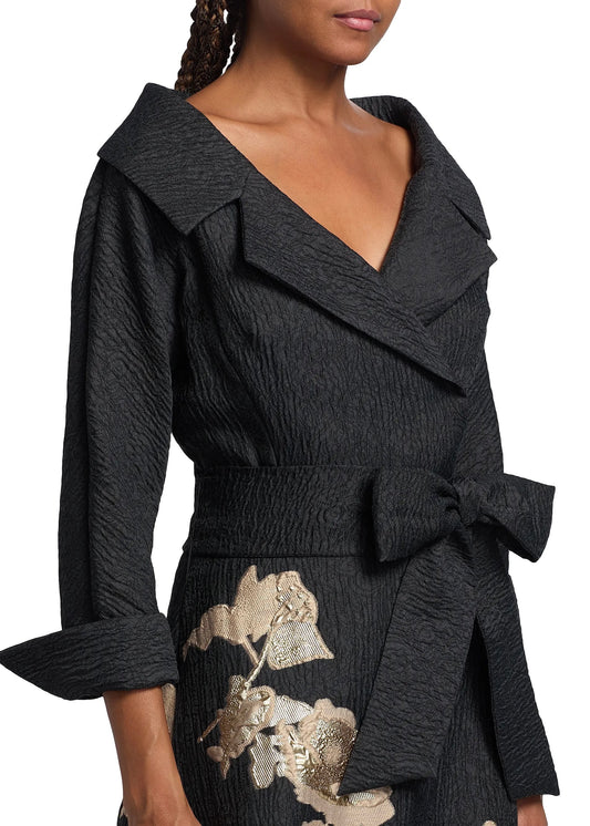 Metallic Jacquard Floral Shirtdress Gown