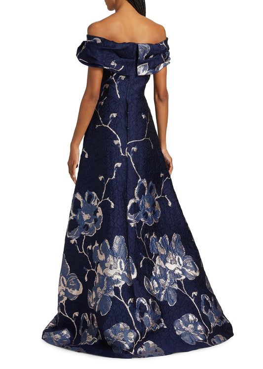 Off the Shoulder Floral Border Gown