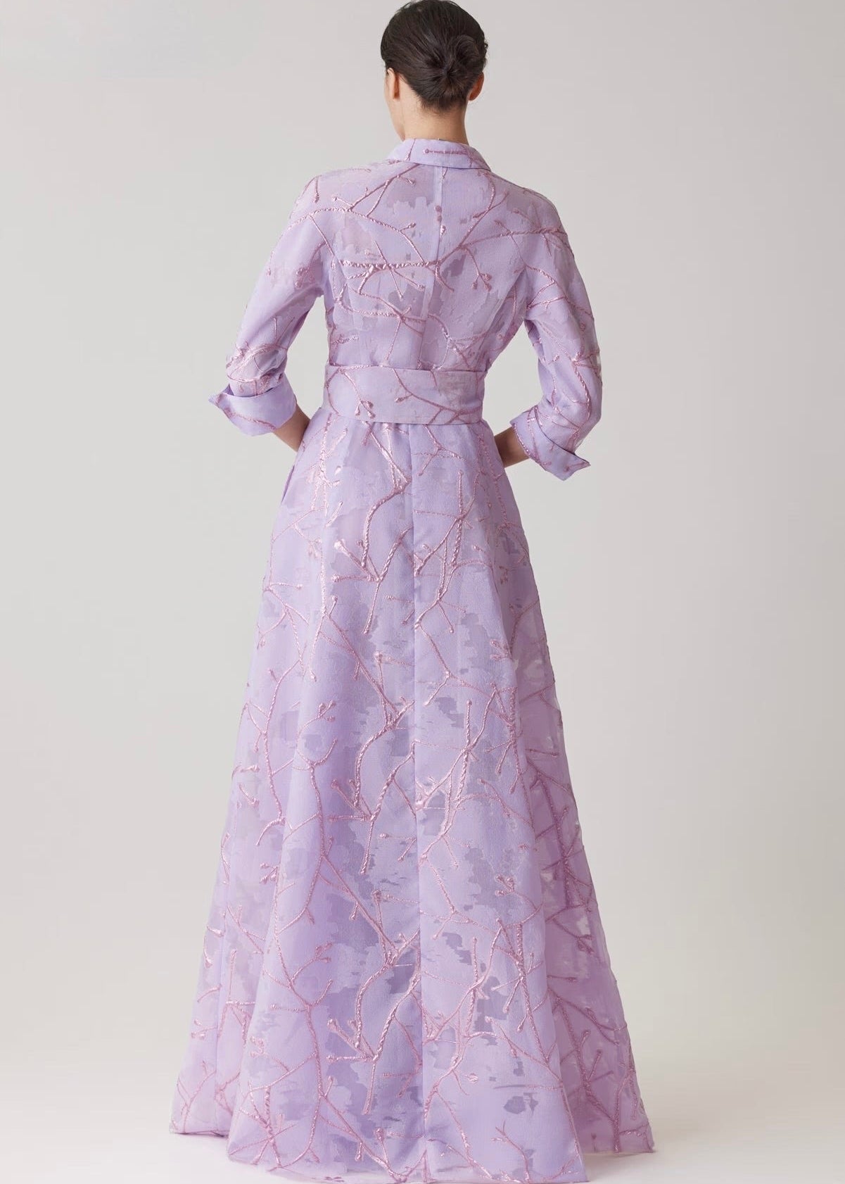 Metallic Organza Shirtwaist Gown