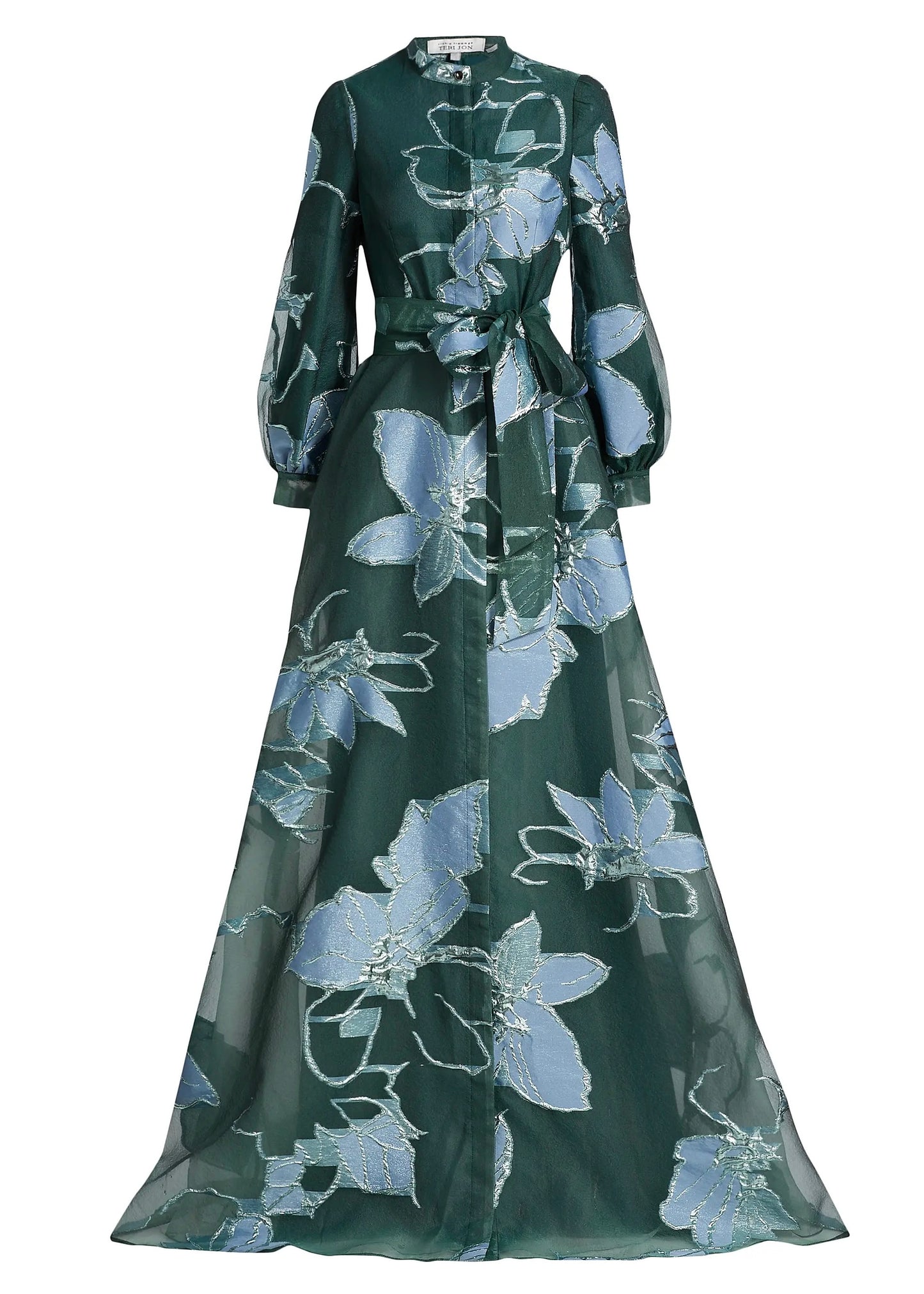 Floral Jacquard Mandarin Neck Shirt Gown