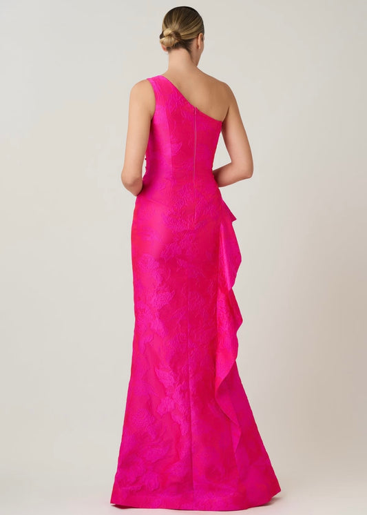 One Shoulder Side Ruffle Gown