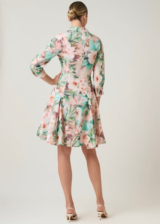 Taffeta Digital Print Godet Hem Shirt Dress
