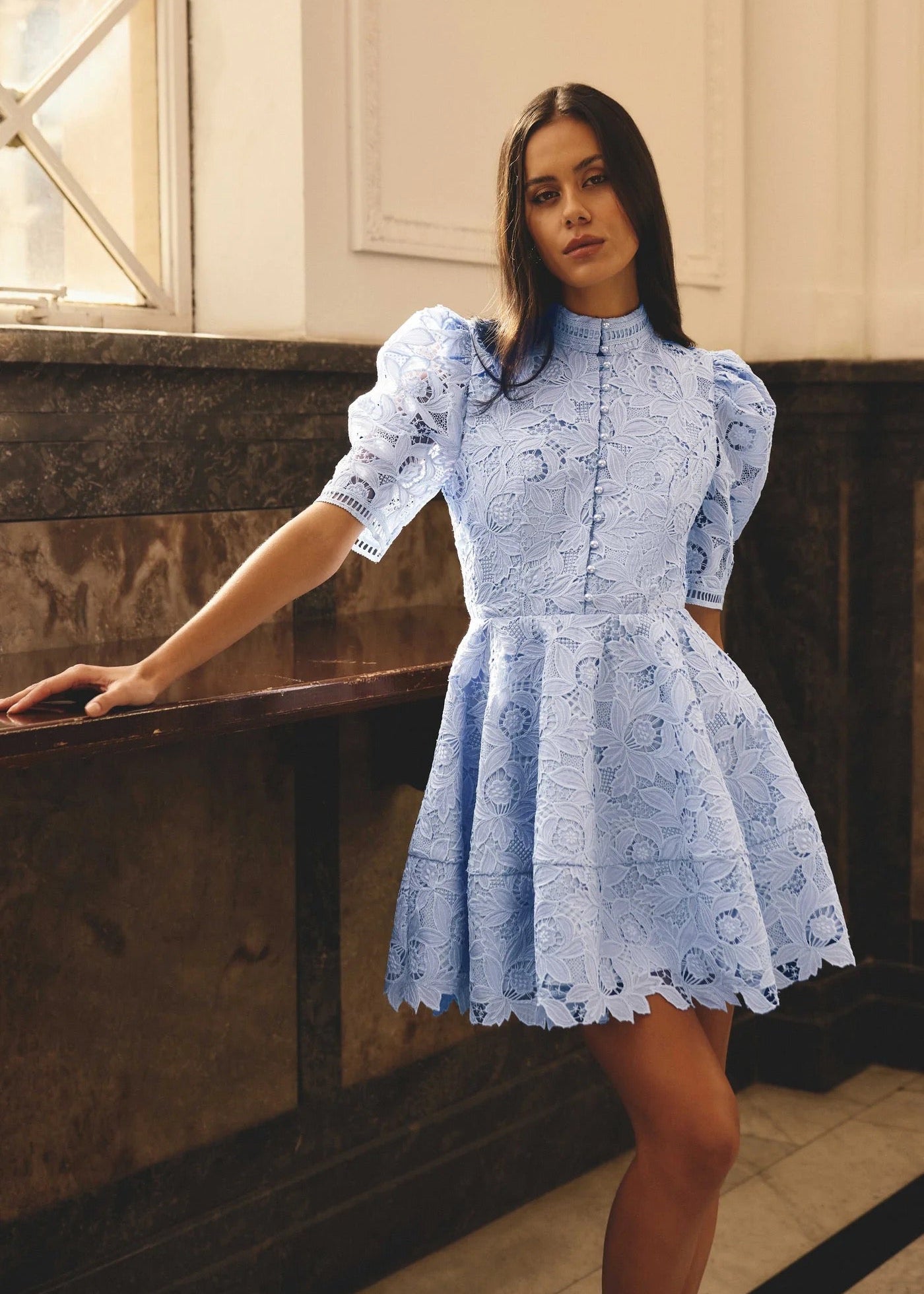 Lacy Puff Sleeve Mini Dress