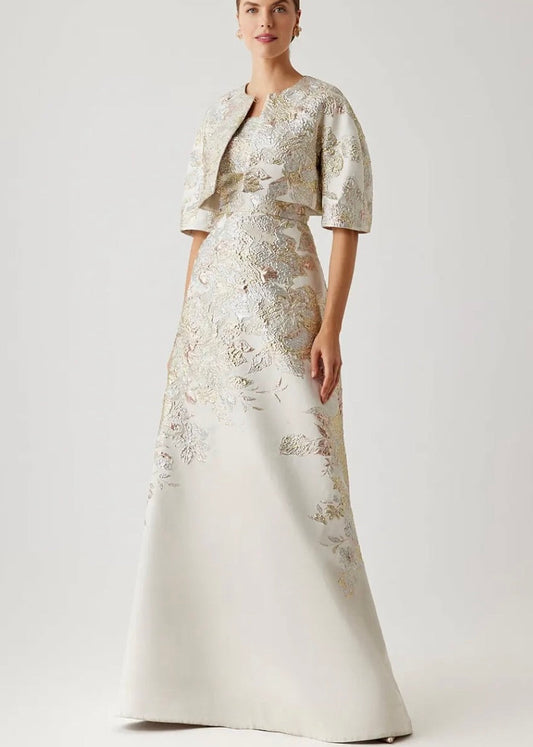 Metallic Jacquard Gown with Bolero