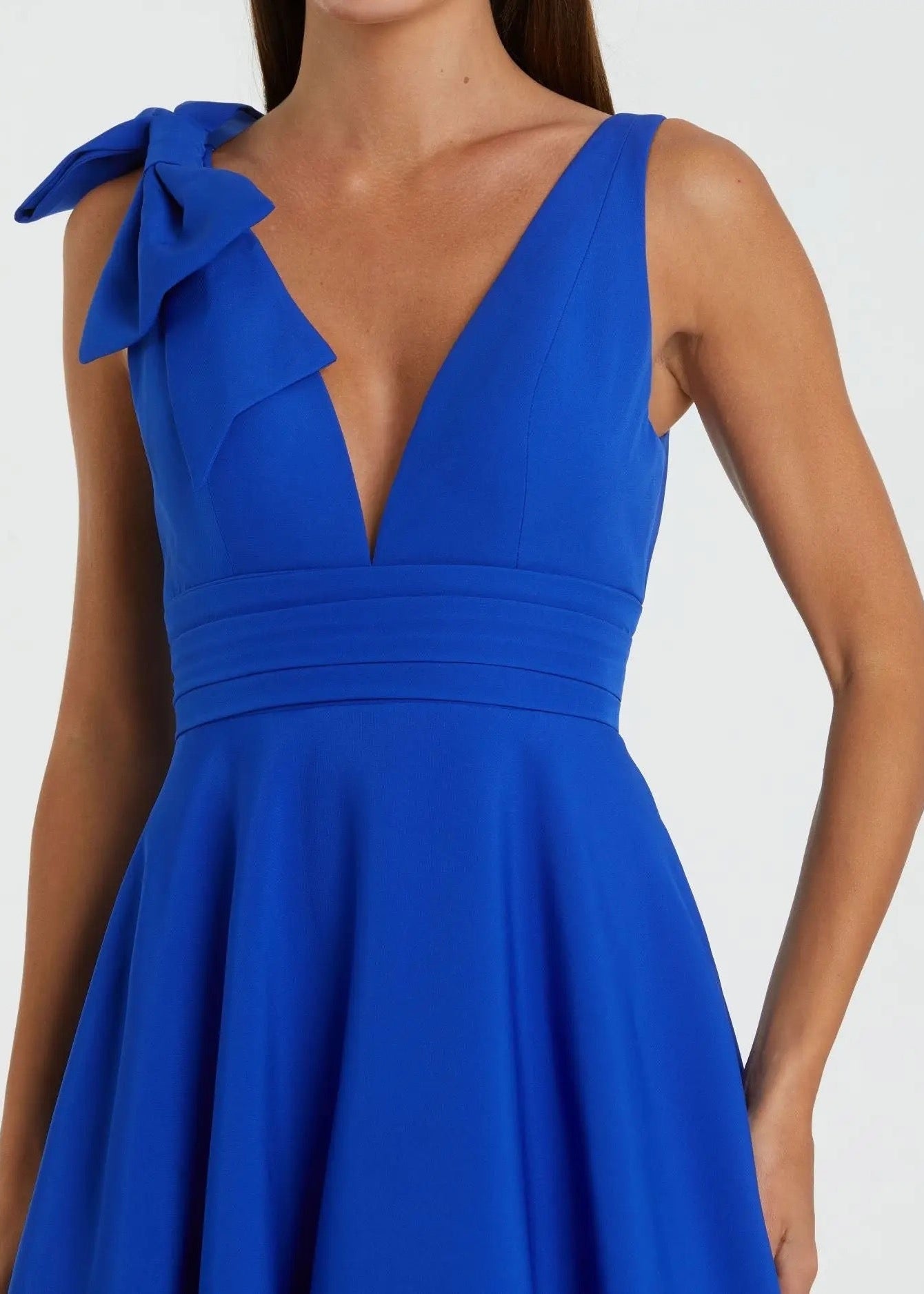 Blue Crepe Sleeveless V Neck Ballgown