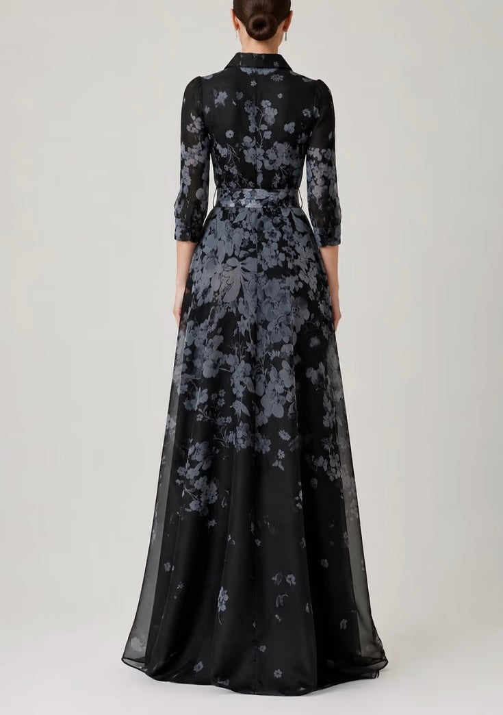 Organza Floral Print Shirt Waist Gown