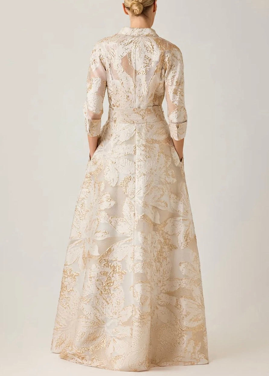 Metallic Burn Out Jacquard Shirt Waist Gown