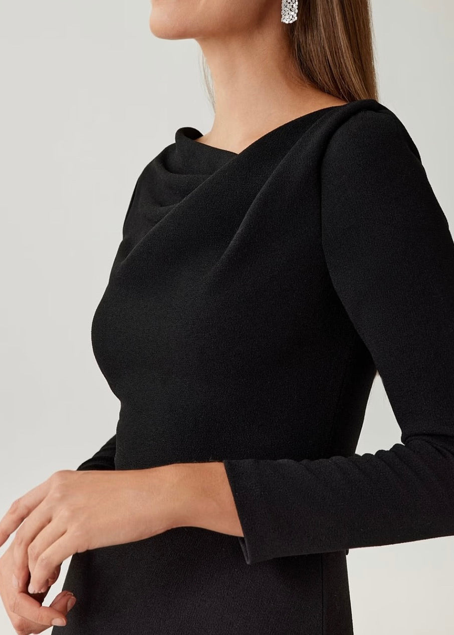 Crepe Drape Neck A Line Gown