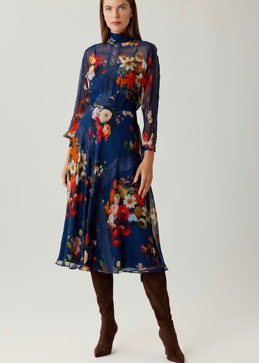 Floral Printed Chiffon Midi Dress – Bella Rose