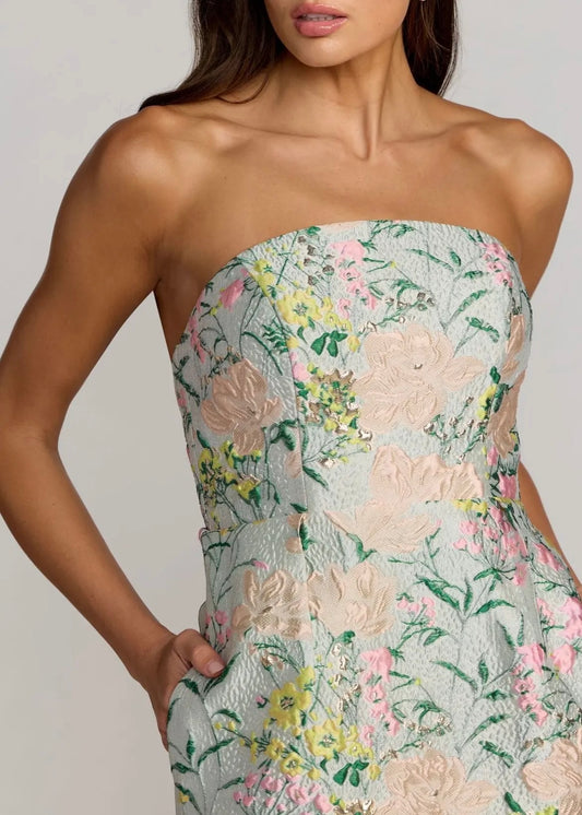 Strapless Brocade Midi Dress